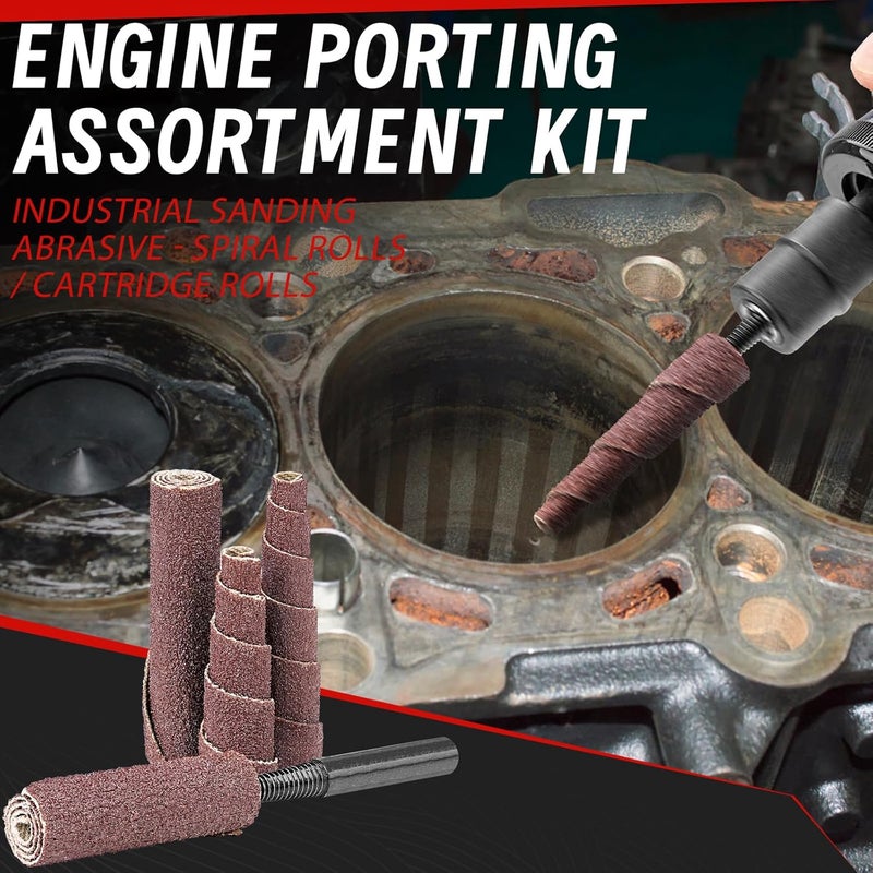 SI FANG 68Pcs Spiral and Cartridge Rolls Port and Polish Kit Assorted Grit, Mini Sanding Cone Engine Porting Assortment Kit with 1/4 inch Shank, Abrasive Head Porting Tools for Polishing, Rust Removal - Image 5